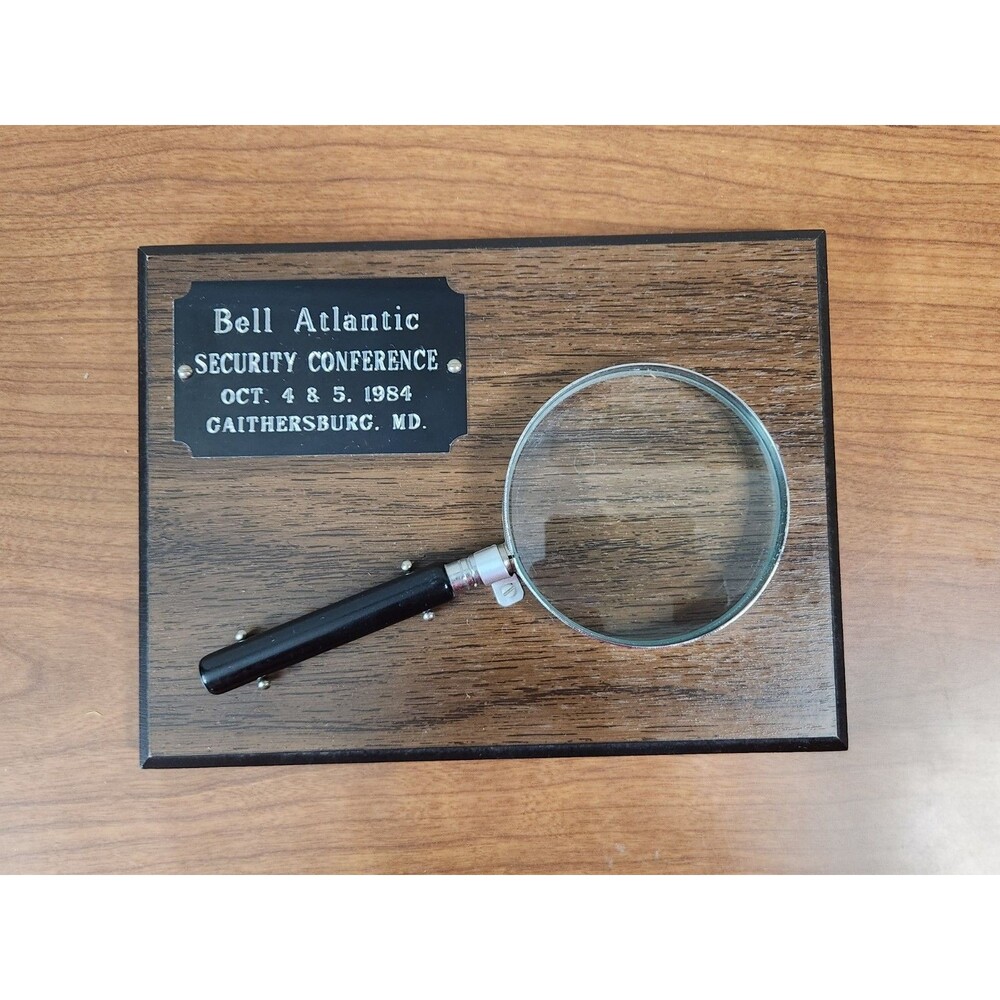 Vintage 1984 Bell Atlantic Security Conference Plaque W/ Magnifying Glass